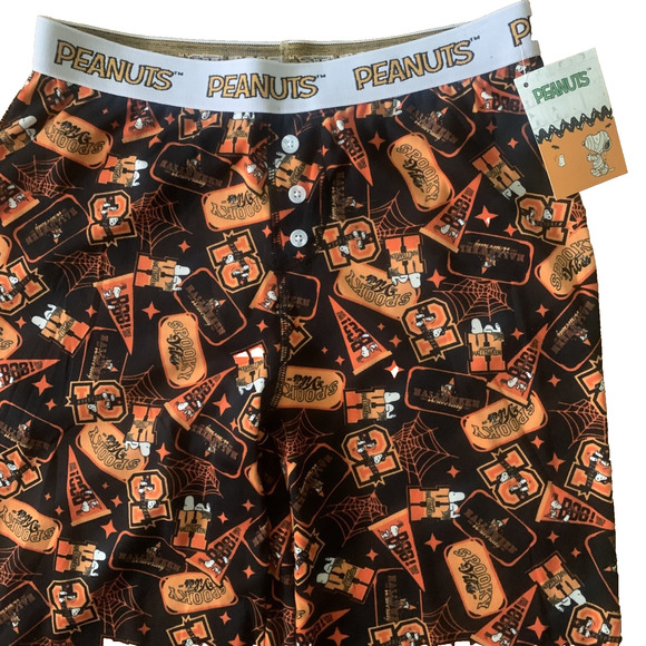 NWT PEANUTS MEN'S BLACK/ORANGE SPOOKY VIBES HALLOWEEN PAJAMA/LOUNGE PANTS LARGE - Picture 2 of 6